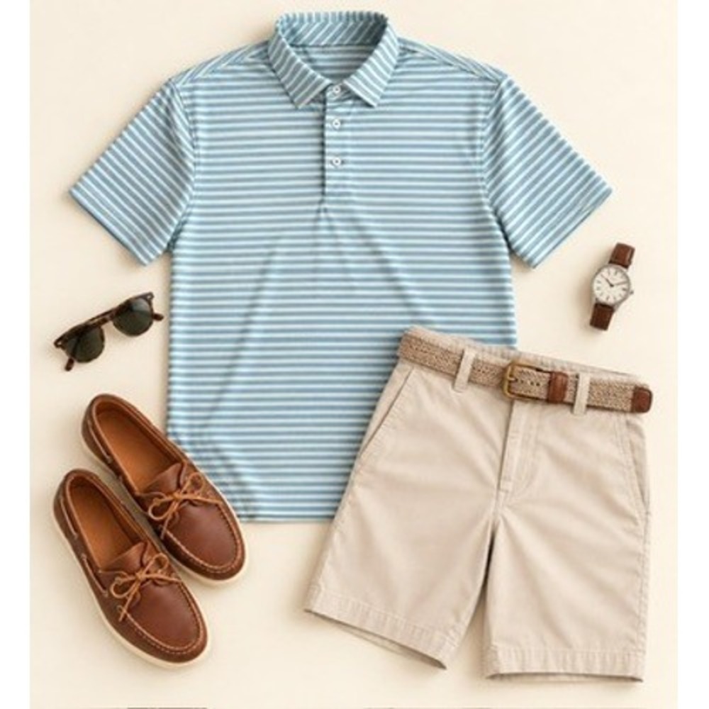Southern Tide Performance Men's Polo Shirt Blue/Yellow Striped Golf Tee Size XL